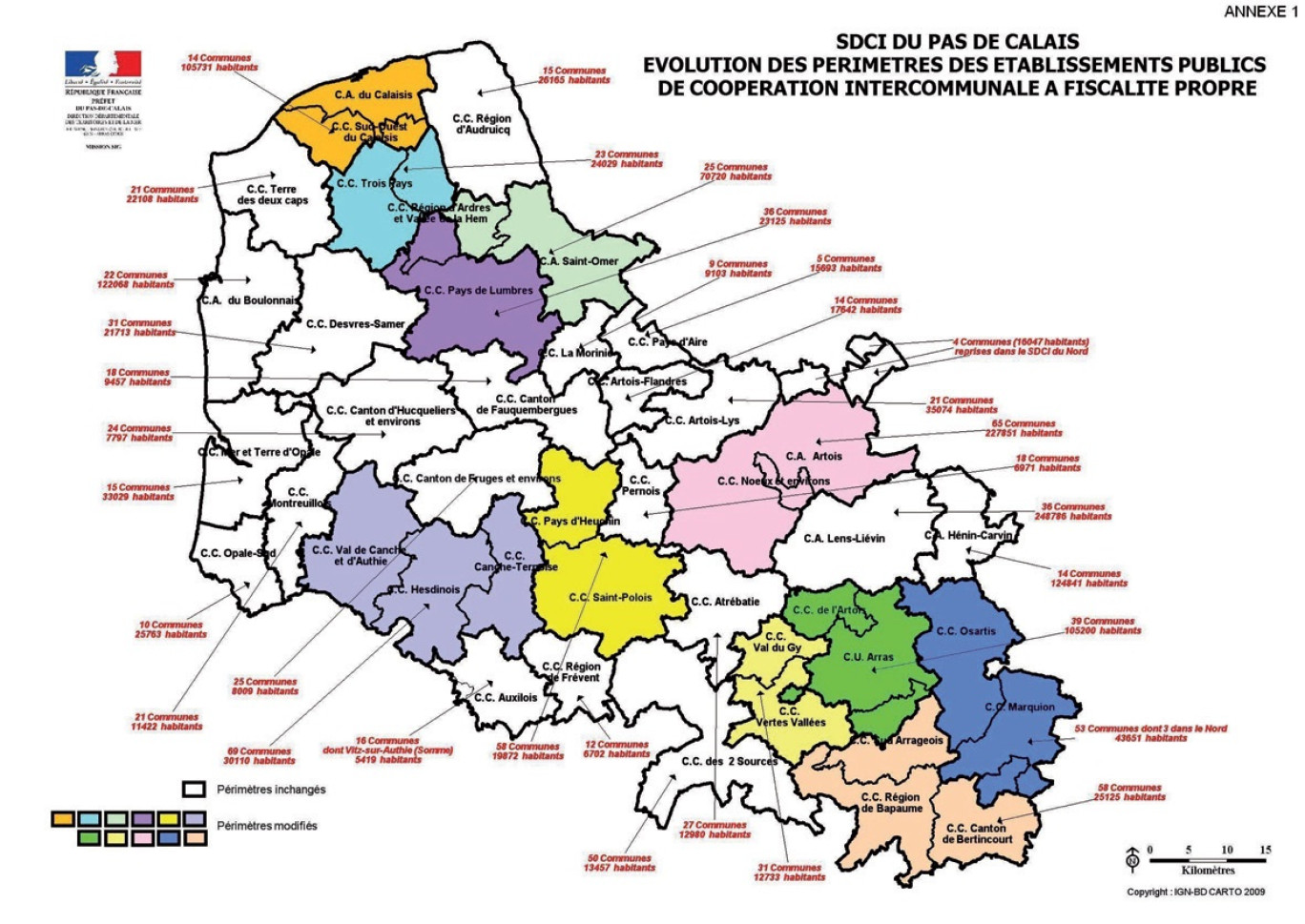 Carte des évolutions des périmètres pour 2013.