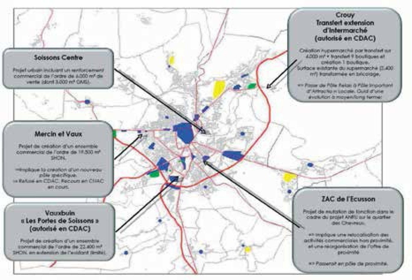 Plan extrait du diagnostic, indiquant les différents projets.