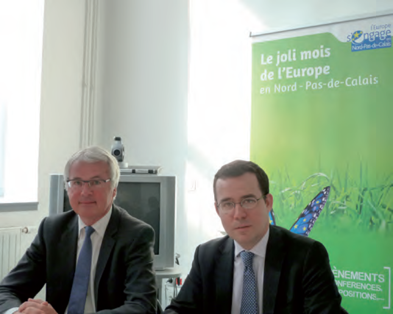 Rudy Eelgest et Laurent Hottiaux lors du lancement du “Joli mois de l’Europe en Nord-Pas-de-Calais“, le 3 mai 3013, à la préfecture de région.