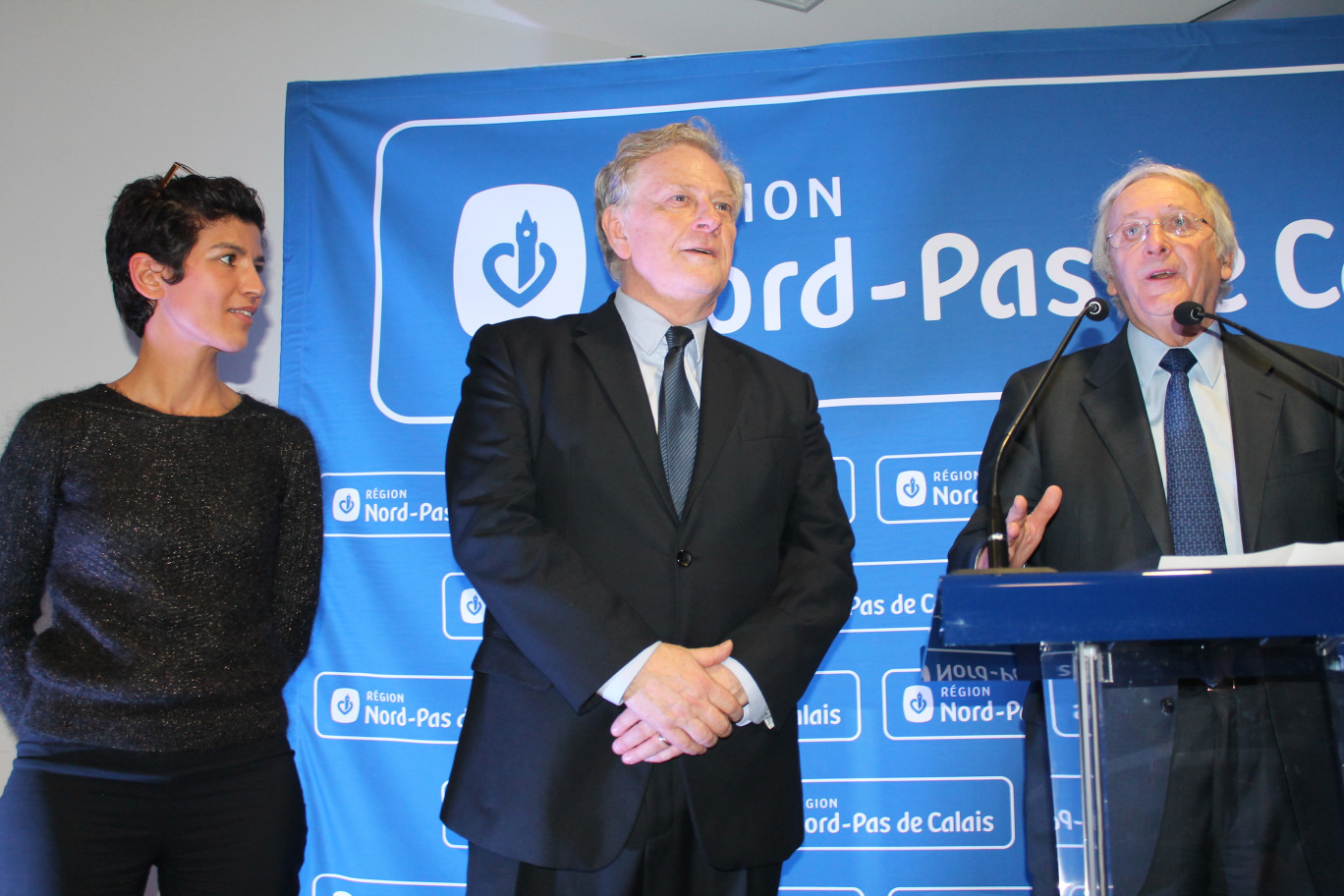 De gauche à droite, Madjouline Sbaï, élue EELV, Pierre de Saintignon et Daniel Percheron.