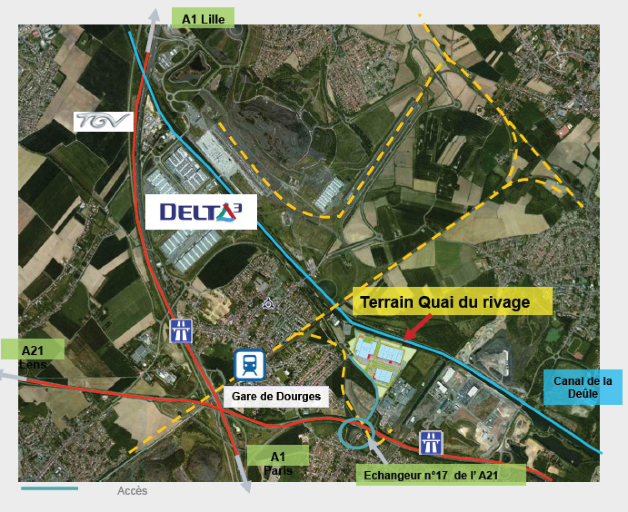 Le bâtiment sera idéalement situé à proximité des grands axes de communication A1, A21, en plein cœur de la région Nord-Pas-de-Calais.