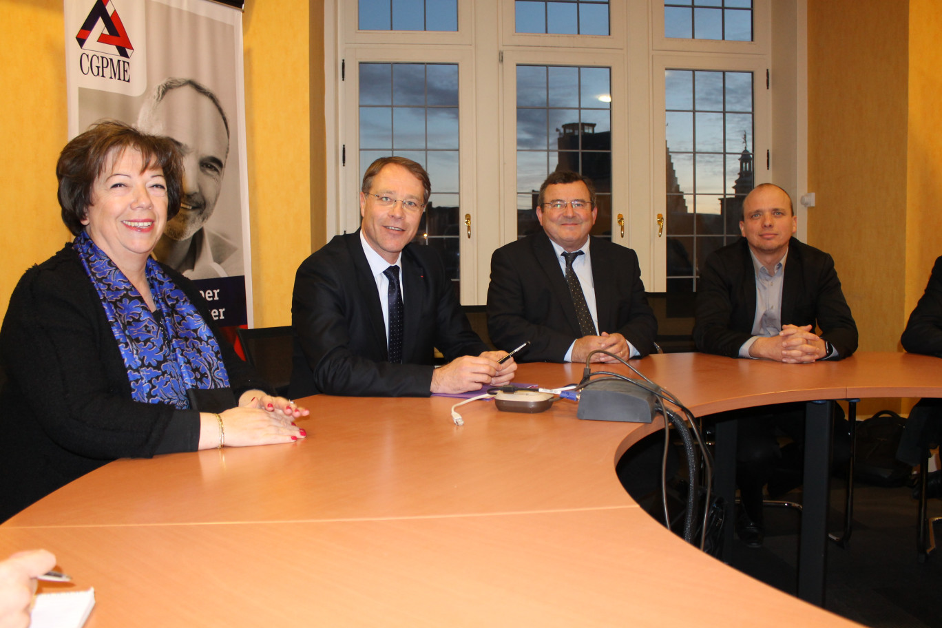 De gauche à droire, Yvonne Tassou, président régionale Nord – Pas-de-Calais, François Asselin, président national, Jean-Michel Pottier, vice-président national en charge dela formation, et Sébastien Horemans, président régional Picardie.