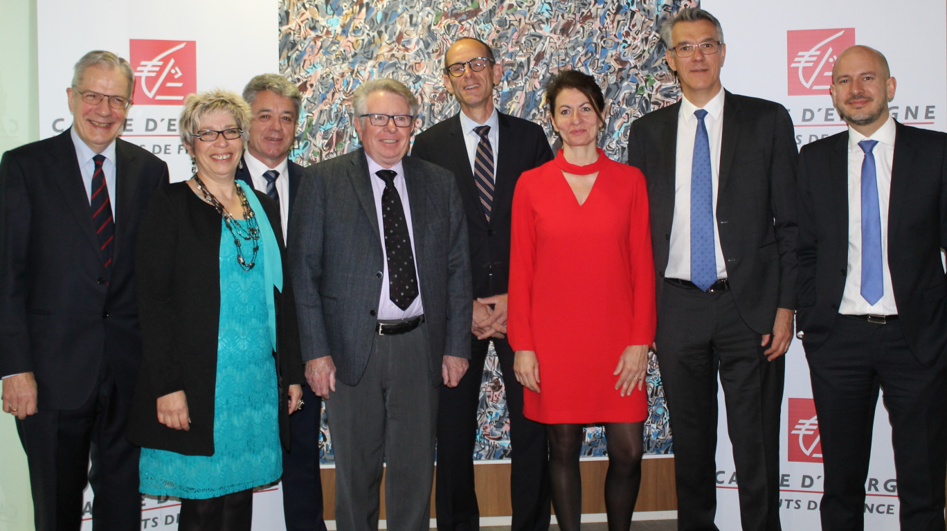 De gauche à droite, Léon-Sylvain Lentenois, secrétaire du COS et Président du Comité RSE / Sociétariat, Christine Goeury, Max Becherand, Yves Hubert, Président du COS, François Codet, Valérie Raynaud, Alain Denizot et Michaël Kervran. Manque sur cette photo Philippe Lamblin, vice-président, président délégué du COS, en déplacement à l'étranger.