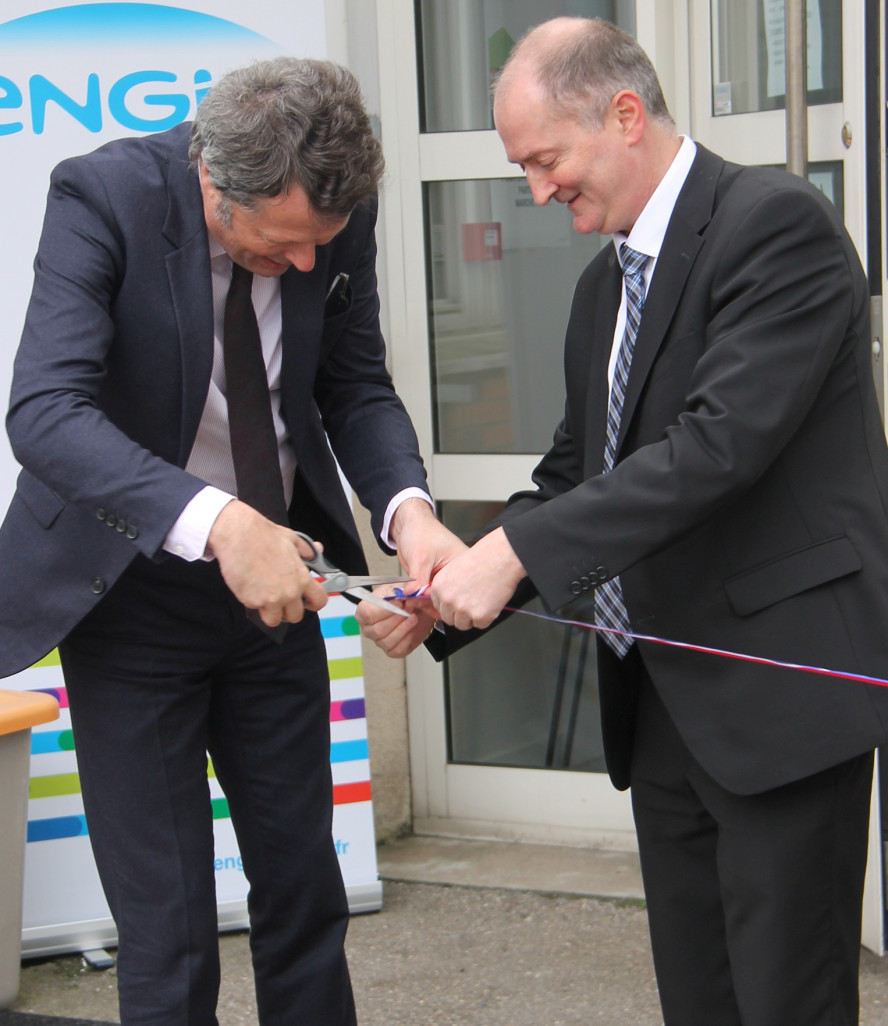 Cérémonie du coupé de ruban officiel le 7 mars de François Werner, maire de Villers-lès-Nancy et Renaud Rolla (à droite) du nouveau site d’Engie Cofely sur le Technopôle Henri Poincaré. 